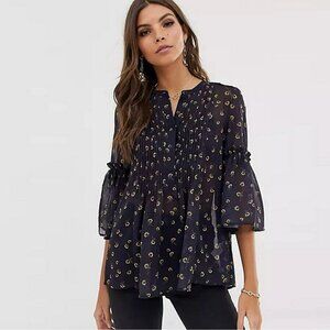 NWT New French Connection Mahi sheer floral print Blouse Size S